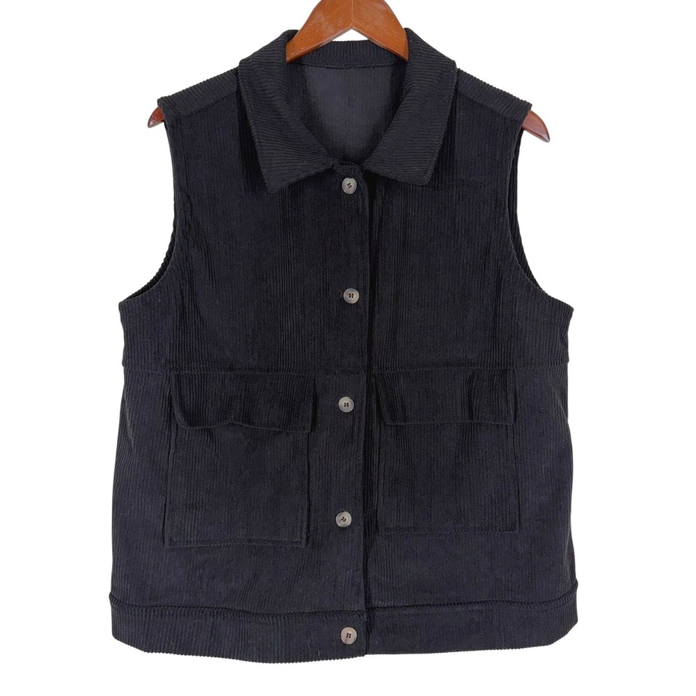 NWT Womens Corduroy Button UP Vest XL Black Utility Gorpcore Layering Staple